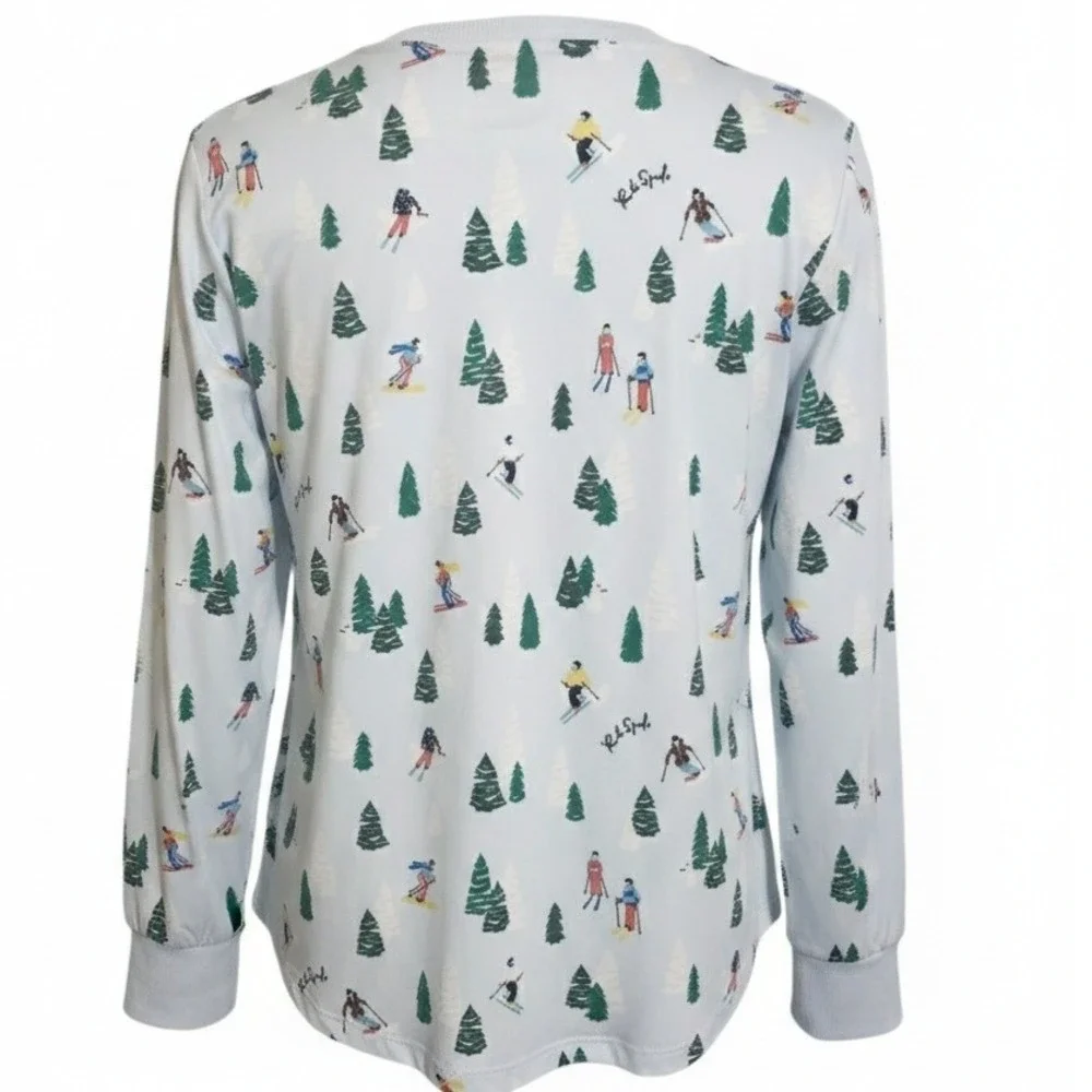 Kate Spade New York Womens Ski Scene Henley Pajama‎ Top Light Blue Large NEW